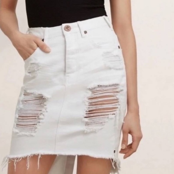 One x One Teaspoon 2020 High Waist Super Fitted White Distressed Denim Skirt - Picture 1 of 12